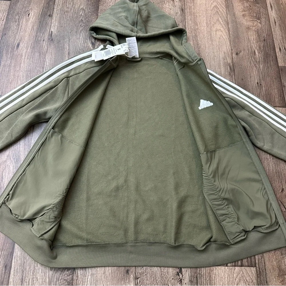 Adidas 3 Stripes Zipper Hoodie Hooded Sweatshirt Work Out Men’s Sz S Olive Green